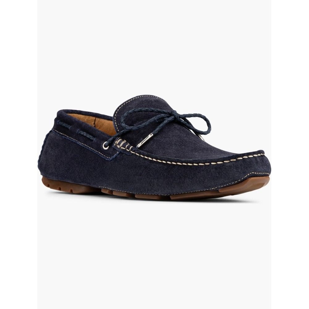 Donald Pliner Mens Dutton 02 Navy Blue Suede Braided Lace Driving Loafers Shoes